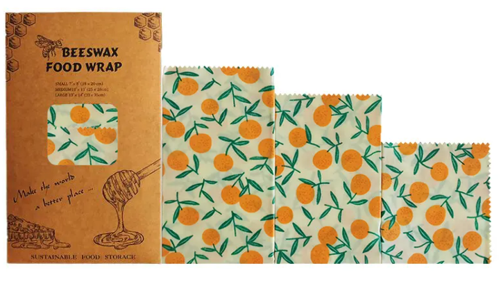 Reusable Beeswax Food Wrap — Set of 3 | Eco-Friendly Plastic-Free Food Storage