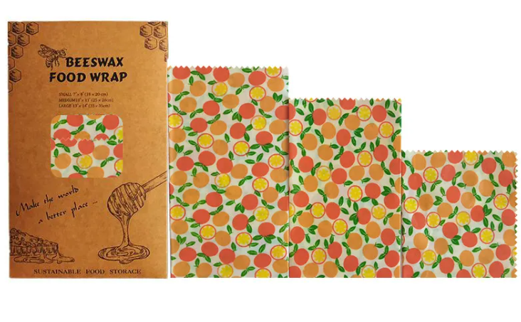 Reusable Beeswax Food Wrap — Set of 3 | Eco-Friendly Plastic-Free Food Storage