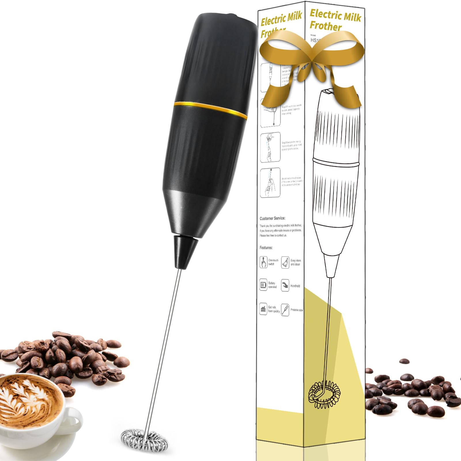Handheld Milk Frother — Mini Electric Foam Maker for Lattes, Cappuccinos, Matcha & Hot Chocolate | Black