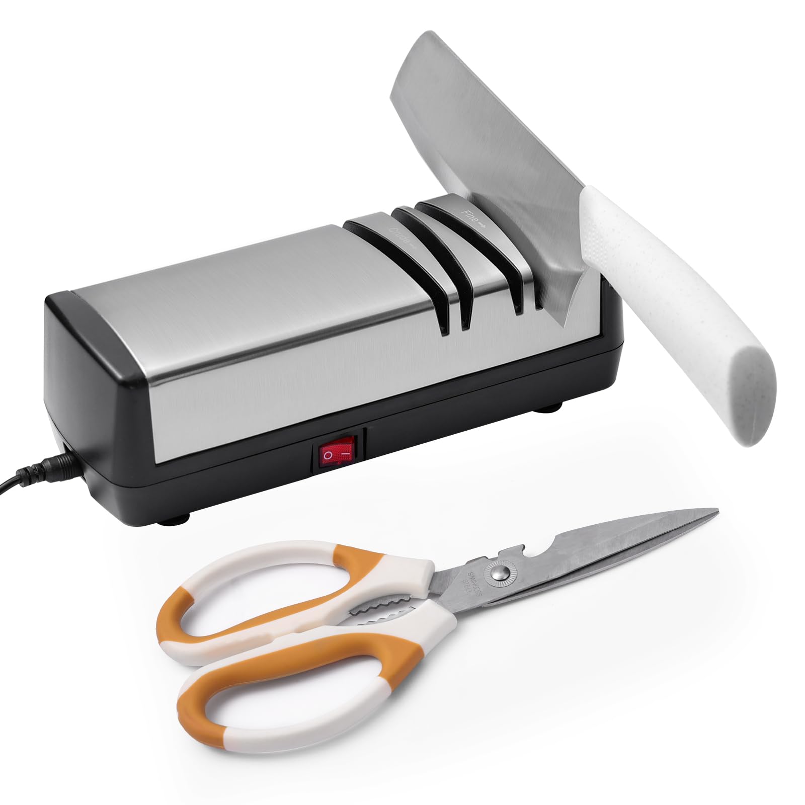 Electric Knife Sharpener — 3-in-1 Automatic 2-Stage Sharpener & Polisher for Kitchen Knives, Scissors & Screwdrivers | Silver