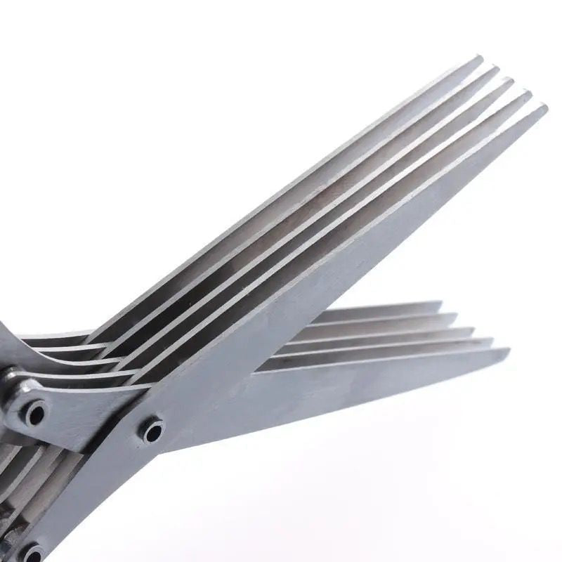 5-Layer Herb Scissors — Stainless Steel Multi-Blade Kitchen Scissors with Card Holder