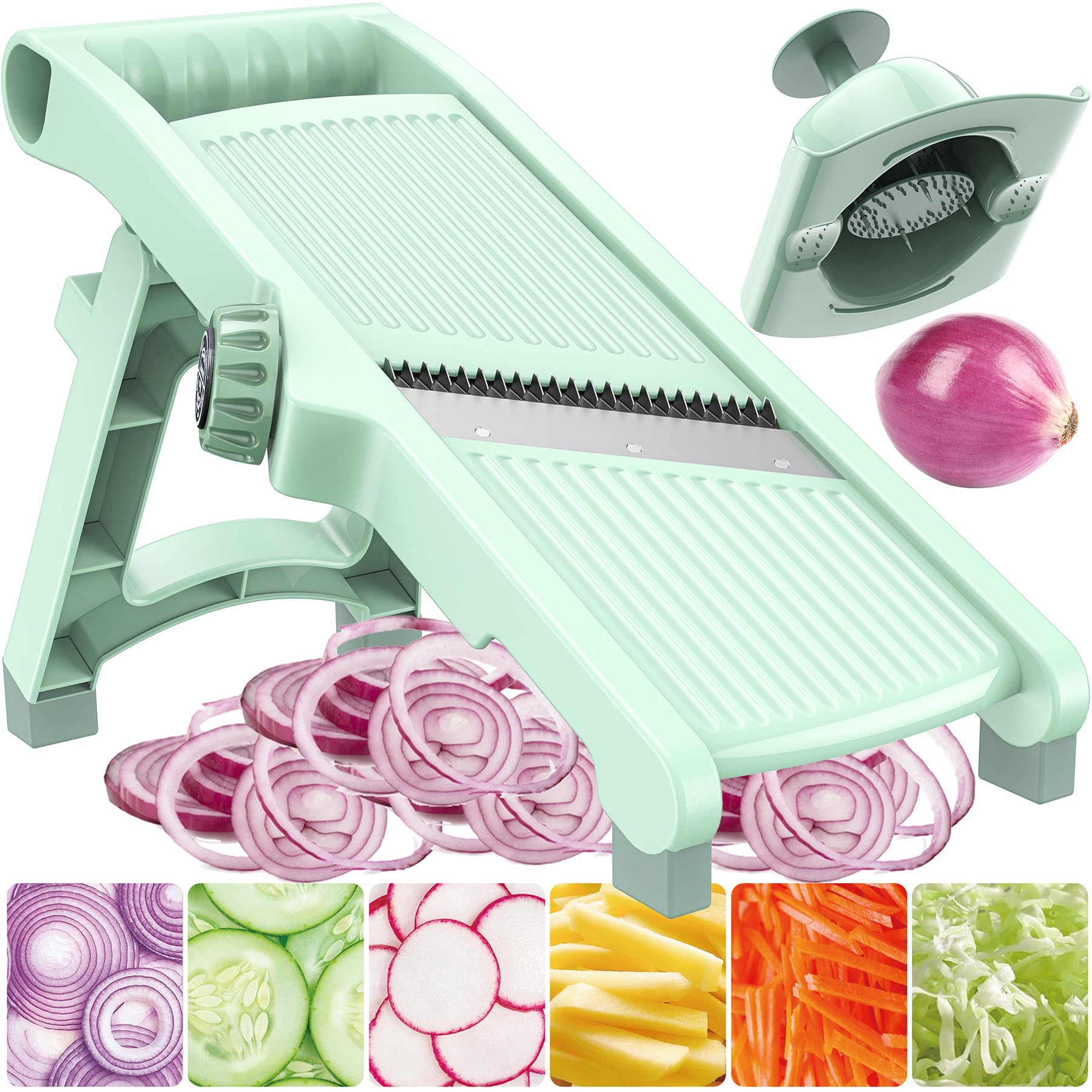 5-in-1 Adjustable Mandoline Slicer — Safe, Multi-Blade Vegetable & Fruit Slicer with Hand Guard