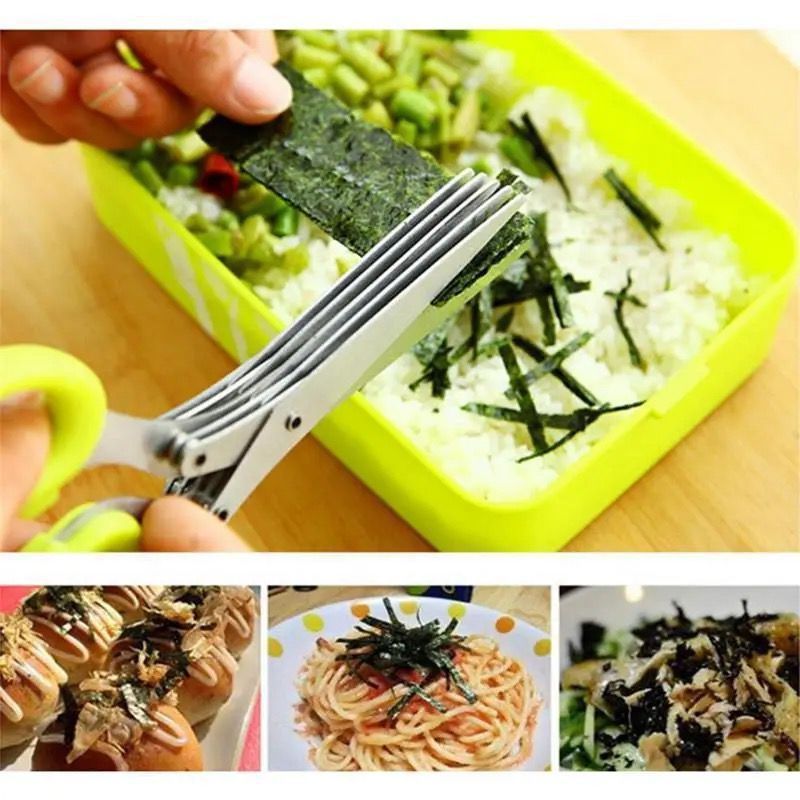 5-Layer Herb Scissors — Stainless Steel Multi-Blade Kitchen Scissors with Card Holder