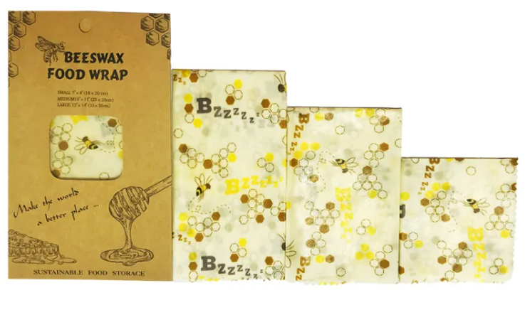 Reusable Beeswax Food Wrap — Set of 3 | Eco-Friendly Plastic-Free Food Storage