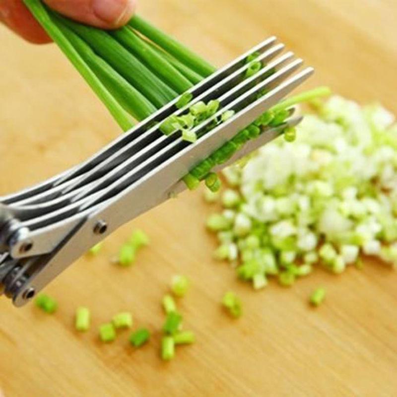 5-Layer Herb Scissors — Stainless Steel Multi-Blade Kitchen Scissors with Card Holder