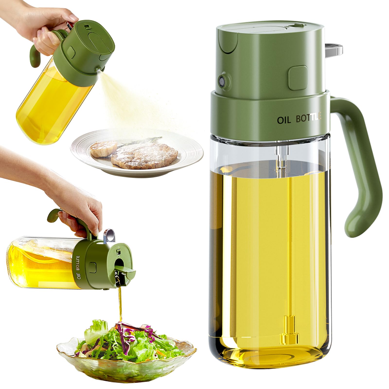 2-in-1 Olive Oil Sprayer & Dispenser Bottle — 550ml Food-Grade Glass Mister for Air Fryer, BBQ & Cooking