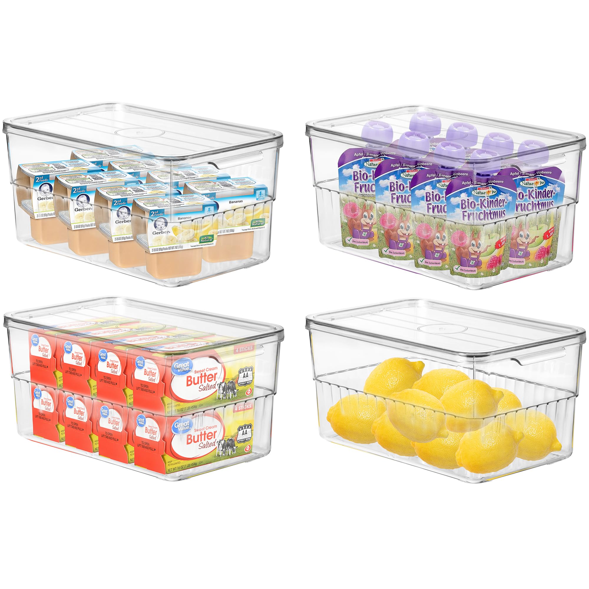 Clear Storage Bins with Lids — 4-Pack Medium Fridge & Pantry Organizer Containers | BPA-Free