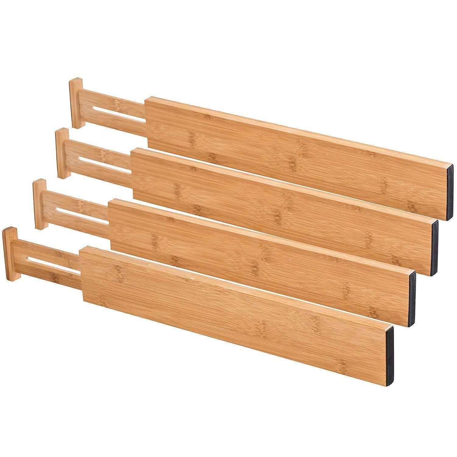 Adjustable Bamboo Drawer Dividers — 4-Pack Expandable Organizer for Kitchen, Bathroom & Office Drawers